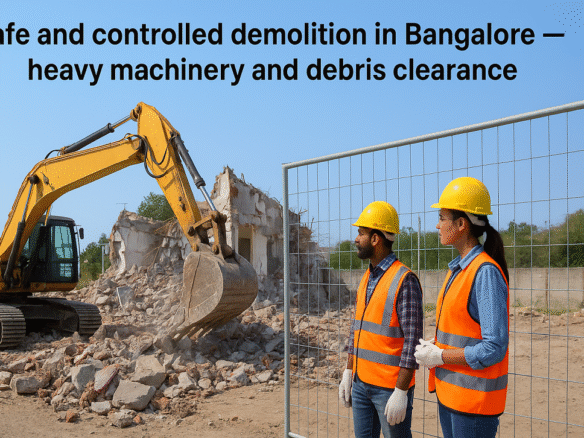 Excavator demolishing an old building in Bangalore